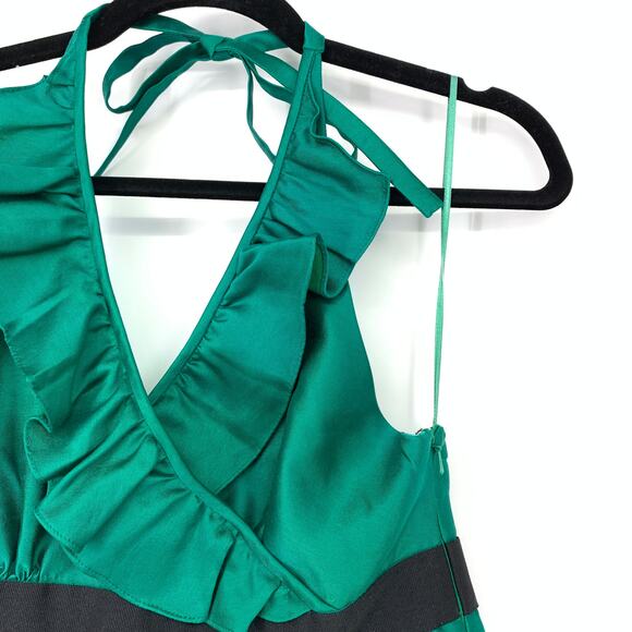 Tibi Dress Women's Apx Sz S Ruffled Halter Mini Sleeveless Solid Green - Picture 5 of 8